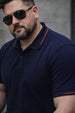 Navy Pique Stripe Collar Plus Size Tipping Polo T-shirt