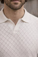 Classic Diamond Weave White Flatknit Textured Loose Fit Exclusive Polo T-Shirt