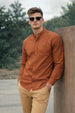 Rust Plain Regular Fit Chinese Collar Full Sleeve Exclusive Shirt