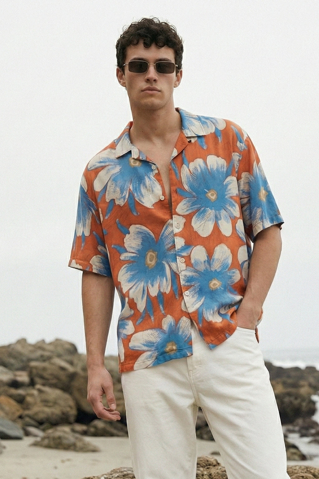Seaside Floral Red All Over Print Oversized Exclusive Shirt