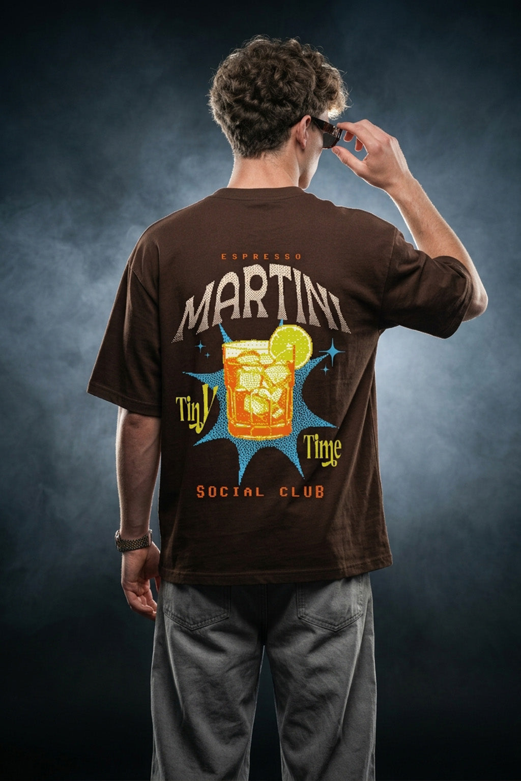 Martini Brown Oversized Printed T-shirt