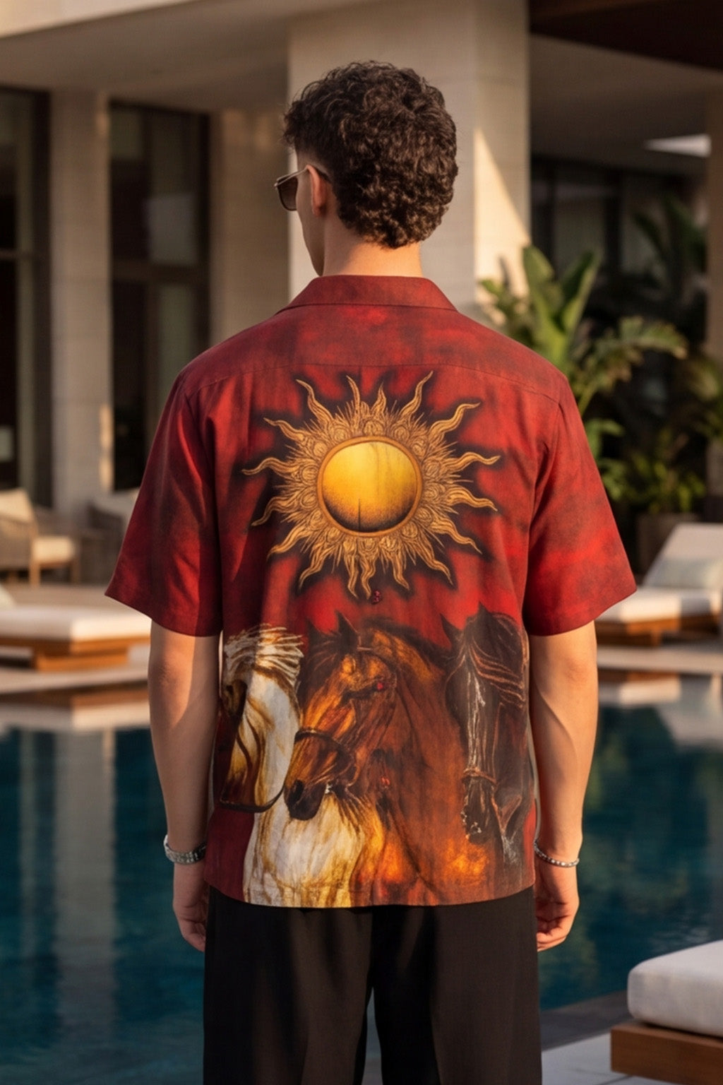 Solar Spirit Maroon All Over Print Oversized Exclusive Shirt