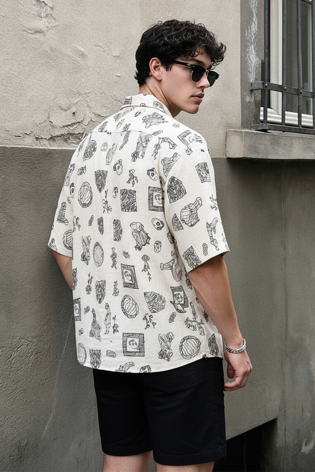 Sketchbook White All Over Printed Oversized Exclusive Shirt
