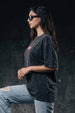 इंद्र थंडर Black Acid Washed Puff Printed Exclusive T-shirt Epic Collection For Women