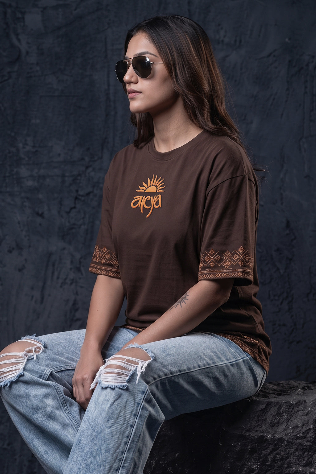 आर्य Brown Puff Printed Exclusive T-shirt Epic Collection For Women