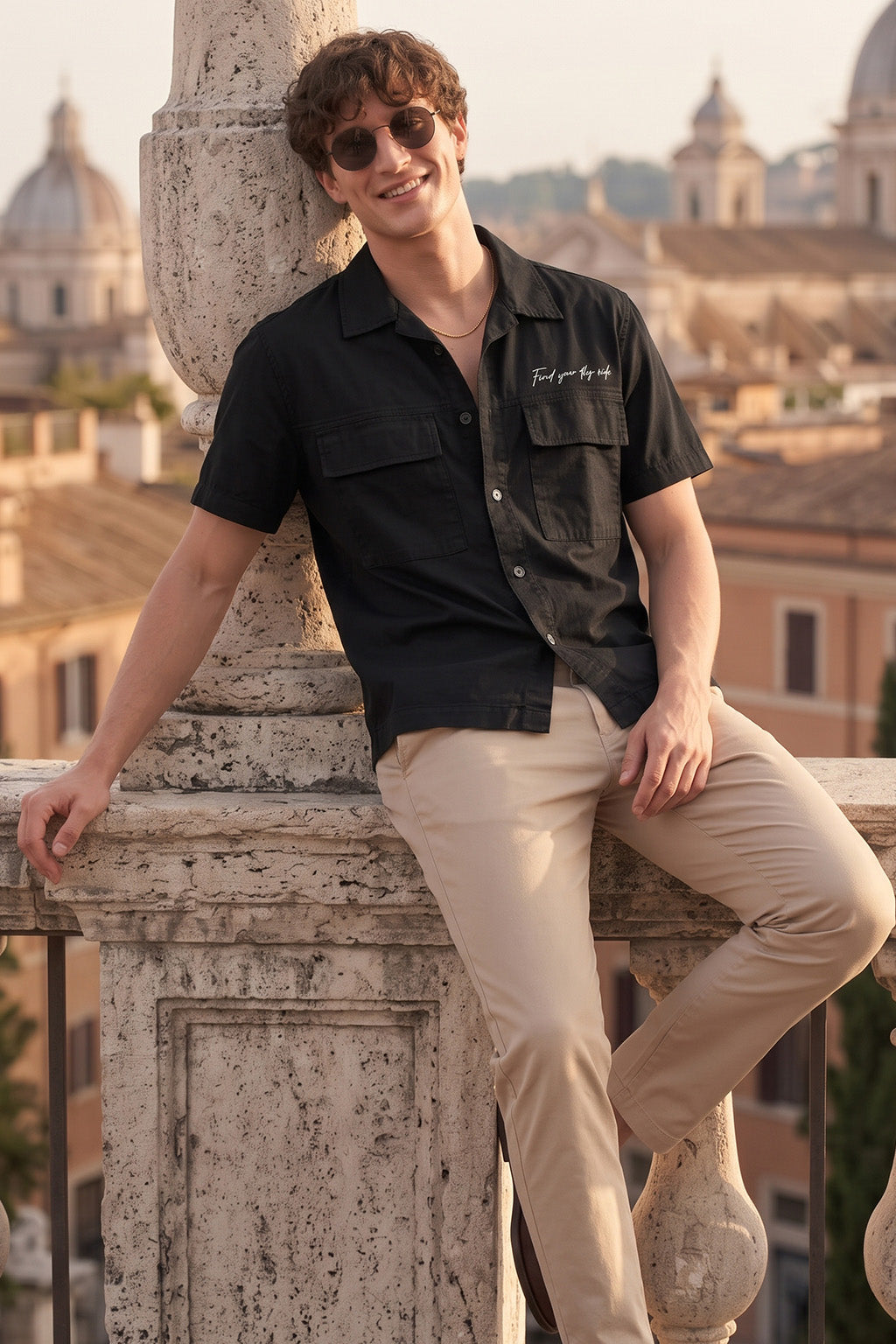 Black Utility Twill Cropped Short-Sleeve Exclusive Shirt