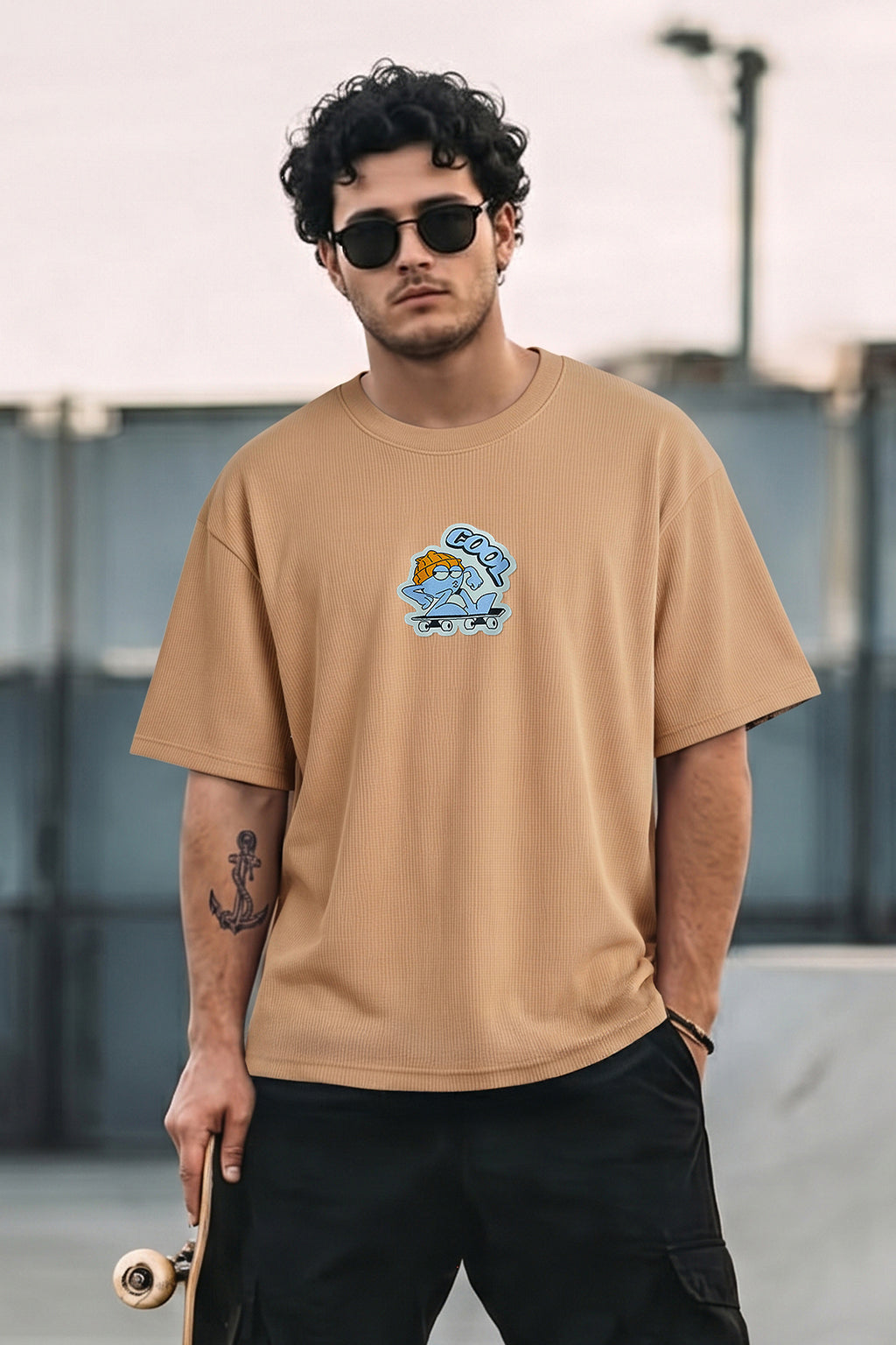 Cool Khakhi Oversized Textured T-shirt