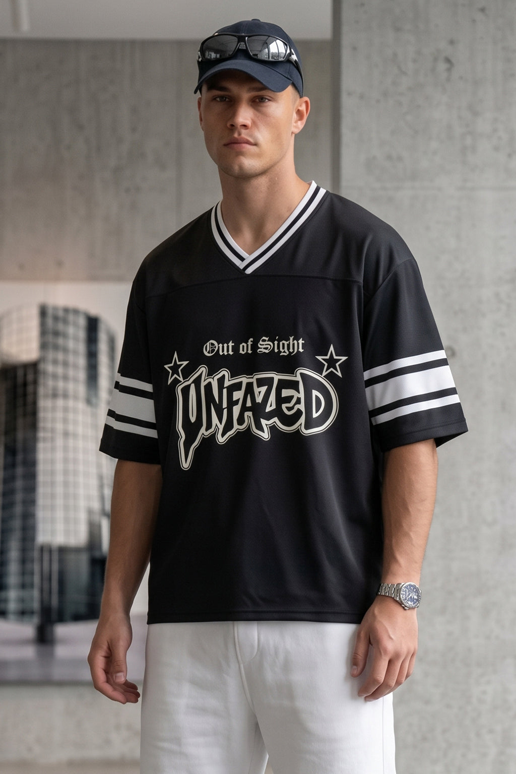 Unfazed Black Varsity Collar Oversized T-Shirt