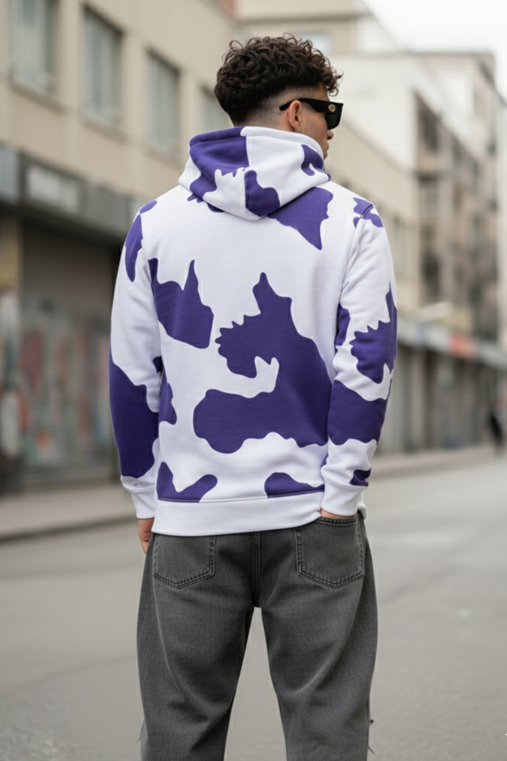 Cow Lilac Regular Fit Graphic Printed Hoodie