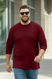 Maroon Plain Full Sleeve Plus Size T-shirt
