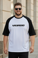 Veirdo Original White & Black Raglan Sleeve Graphic Printed Plus Size T-shirt