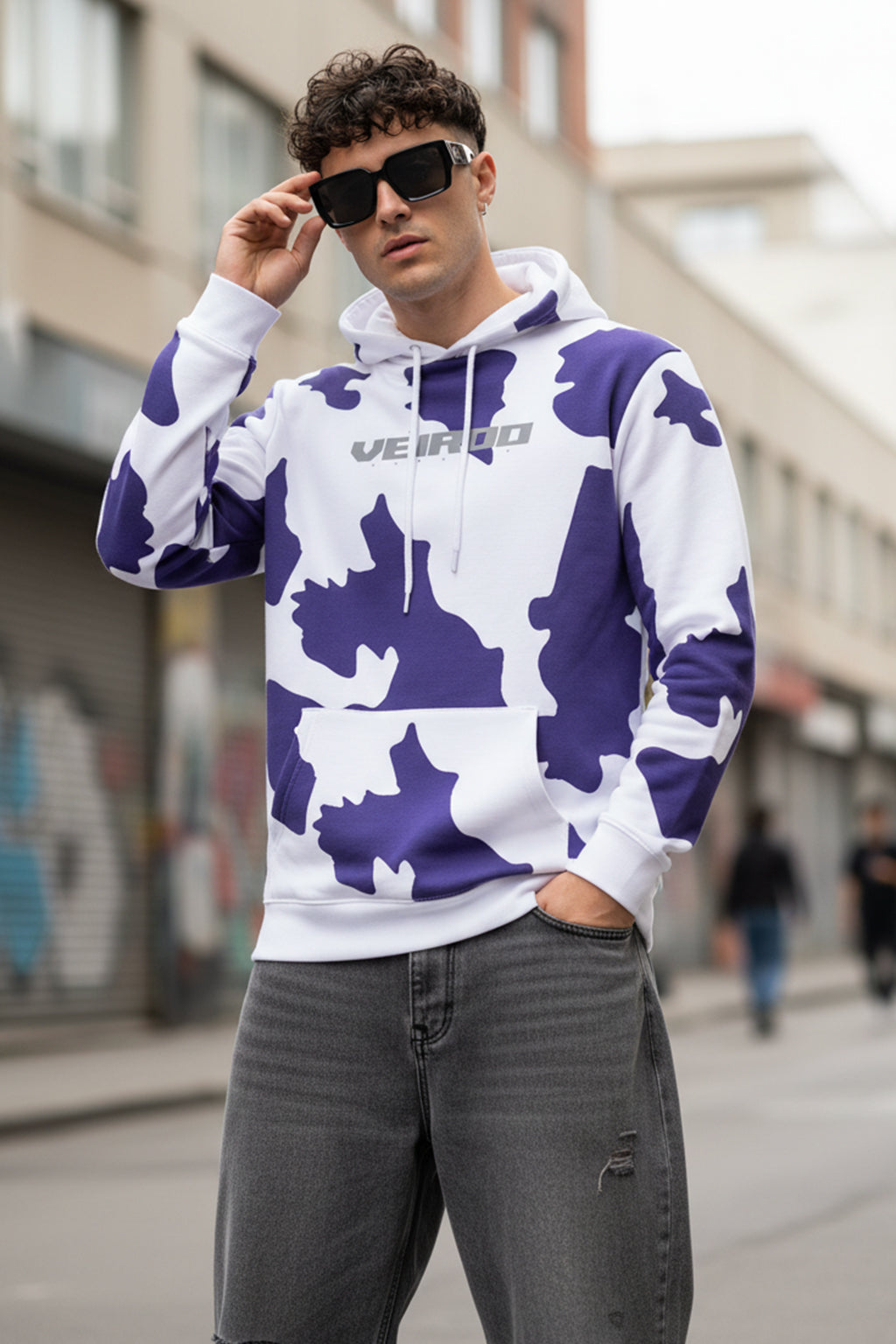 Cow Lilac Regular Fit Graphic Printed Hoodie