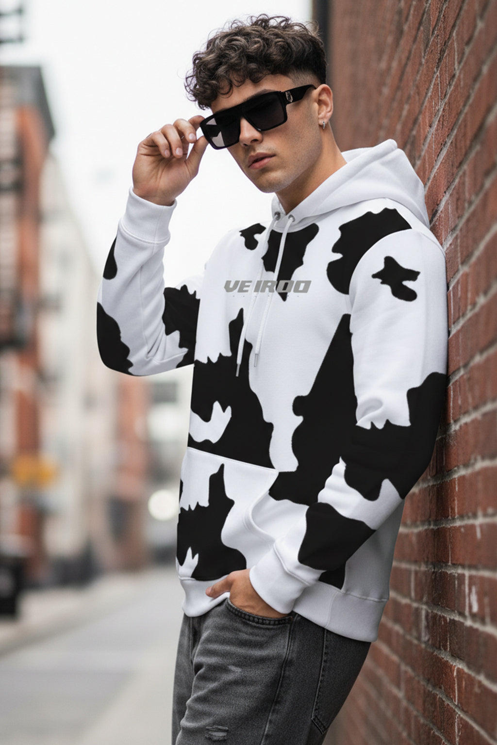 Cow White Regular Fit Graphic Printed Hoodie