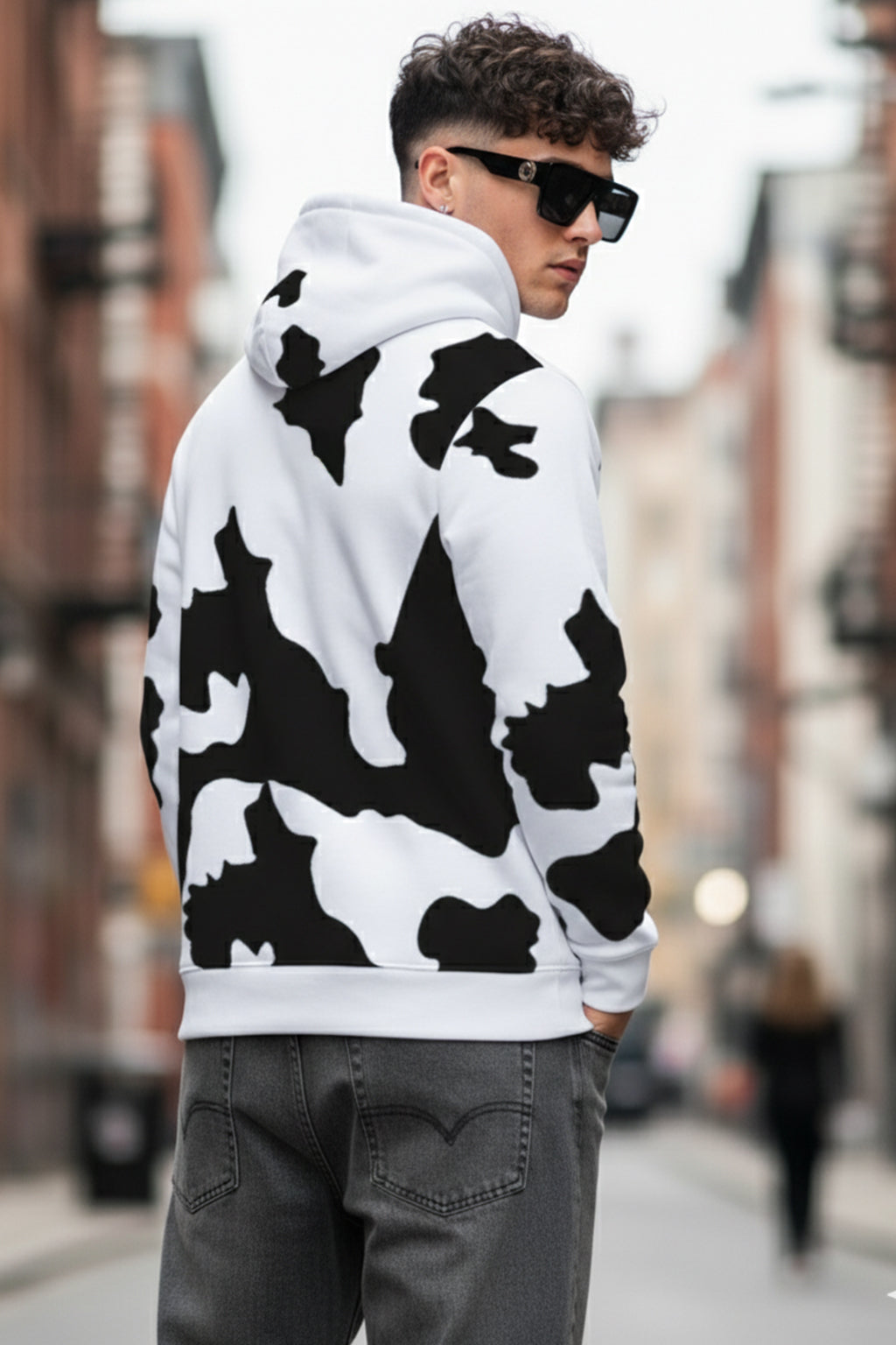 Cow White Regular Fit Graphic Printed Hoodie