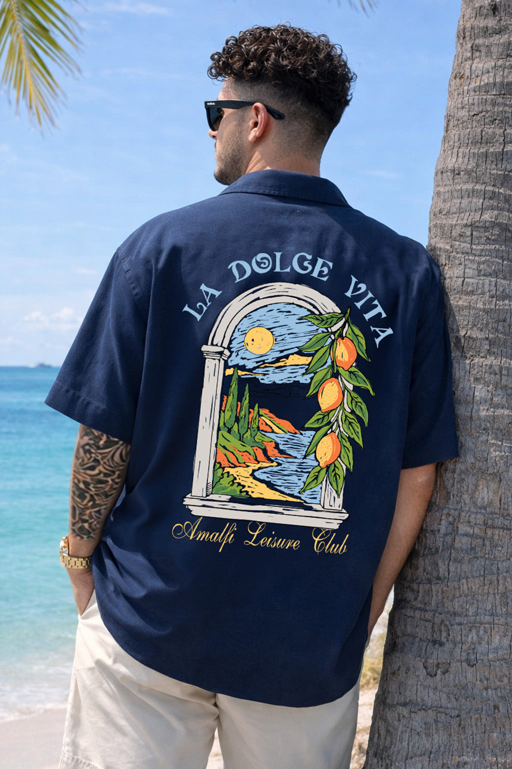 La VIta Navy Oversized Printed Exclusive Shirt