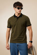 Olive Black Cotton Regular Fit Polo T-shirt