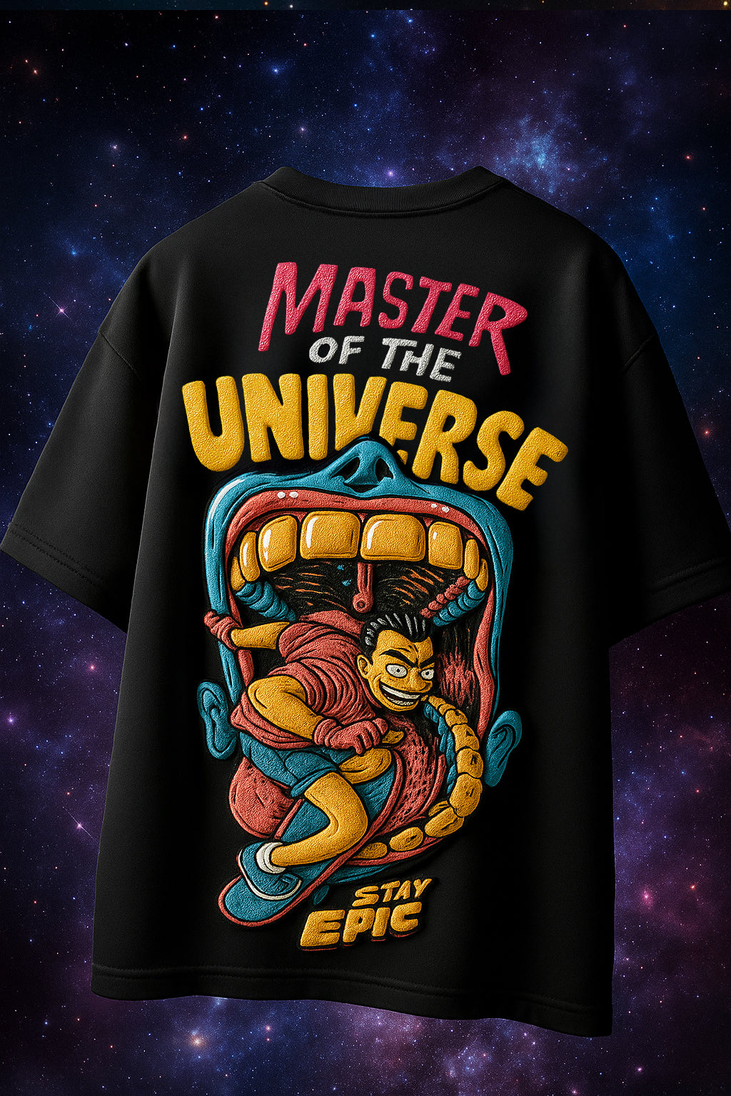 Master Of The Universe Black Oversized Puff Printed Exclusive T-shirt