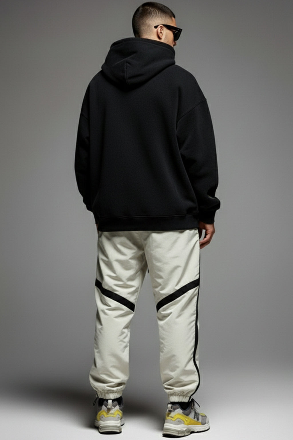 Beige Contrast Stripe Relaxed Fit Nylon Exclusive Jogger