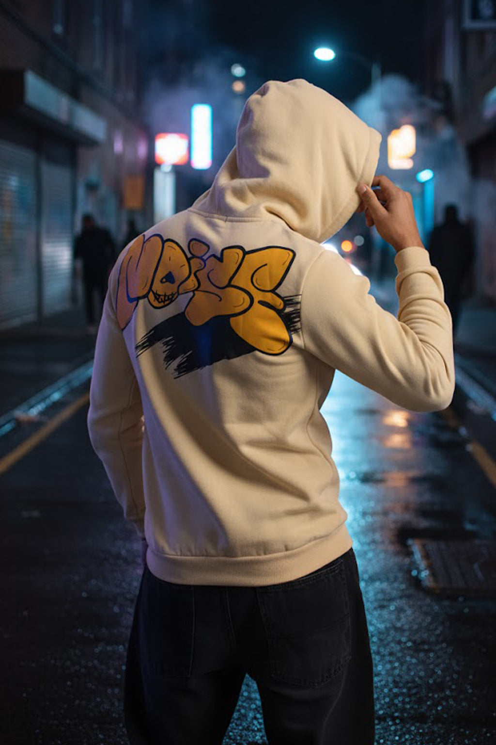 Noise Beige Regular Fit Back Printed Hoodie