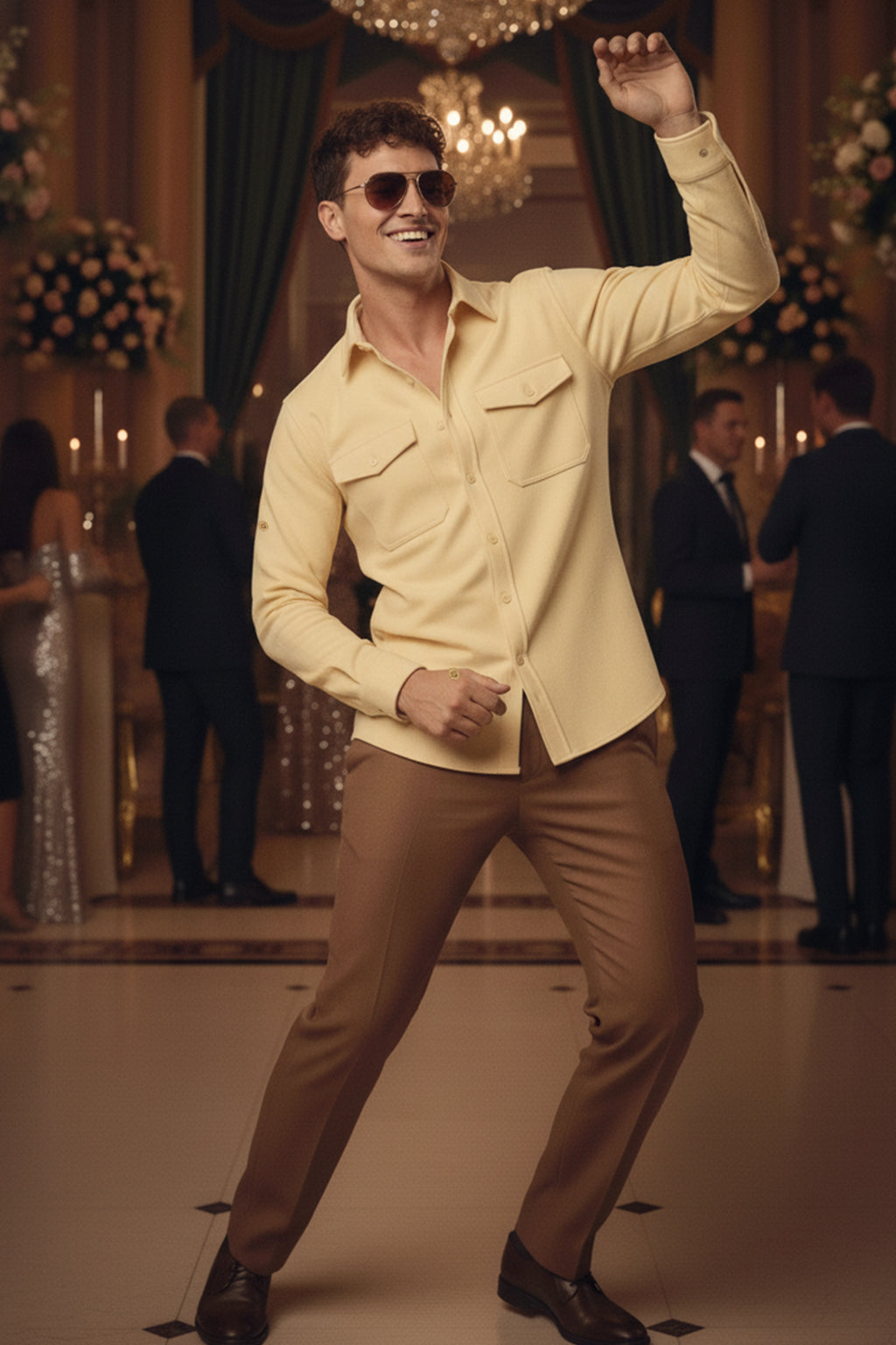 Beige Plain Relaxed Fit Full Sleeve Dual Pocket Utility Exclusive Shirt