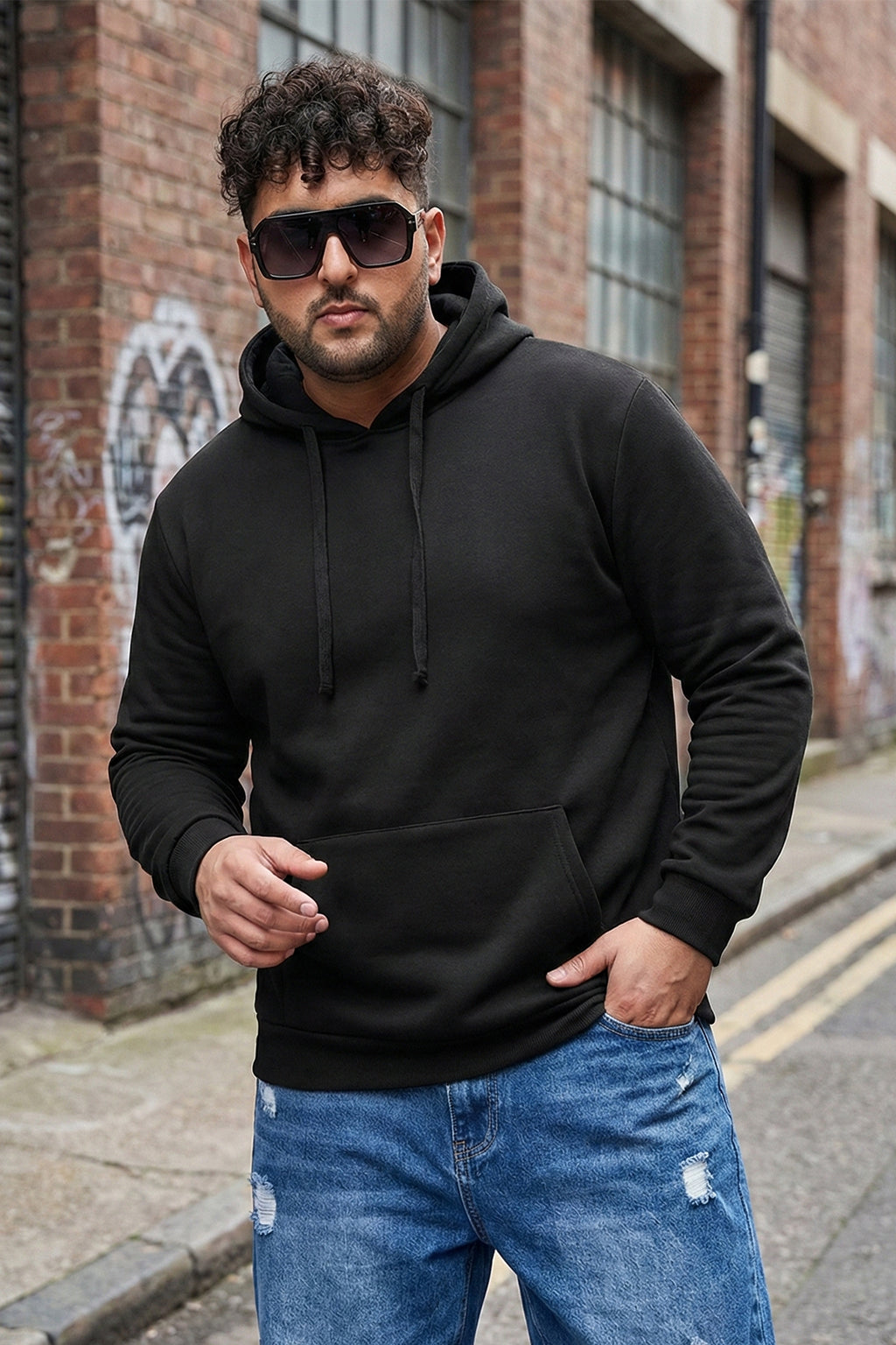 Black Plain Plus Size Hoodie