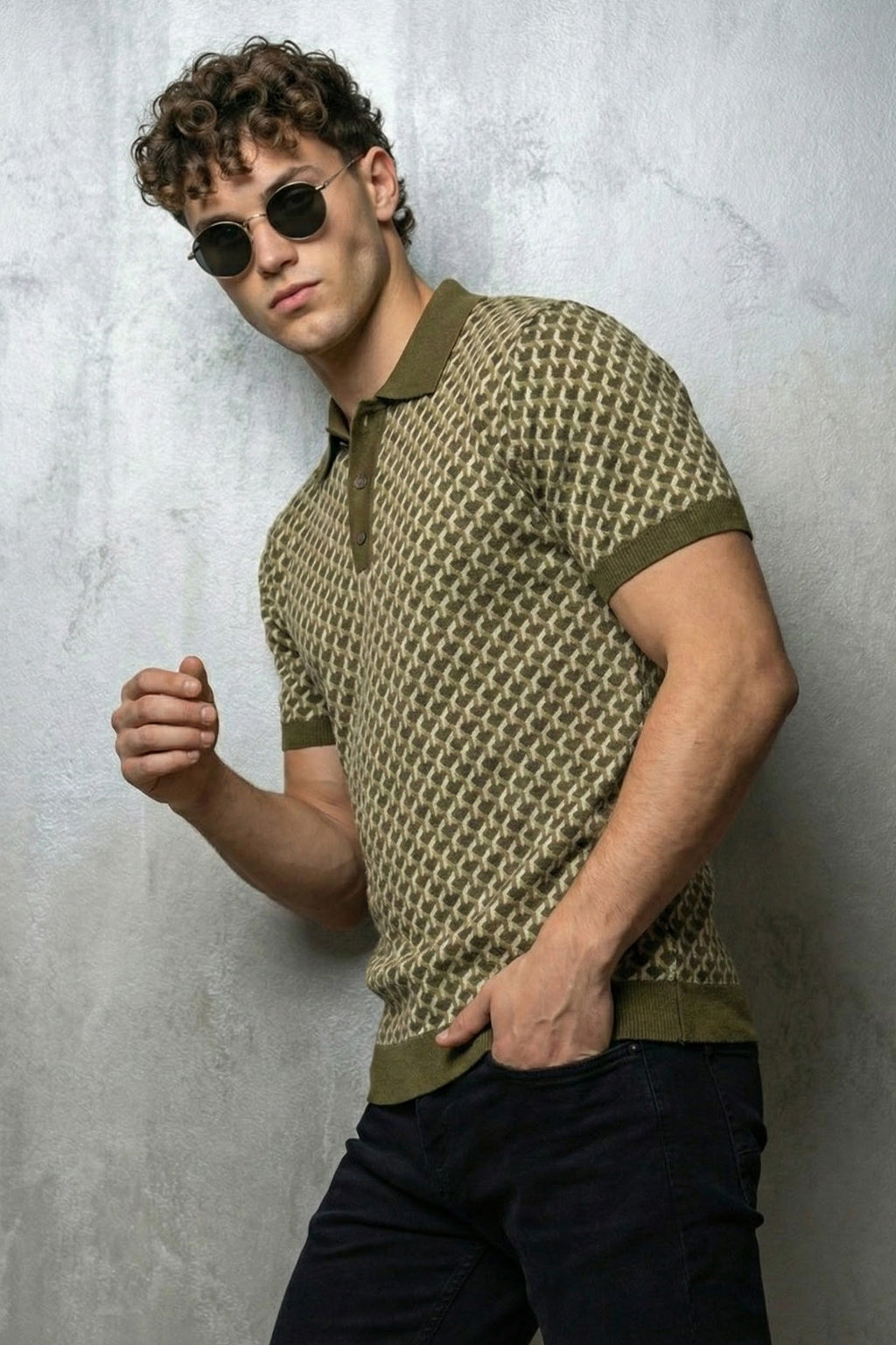 Olive Jacquard Textured Regular Fit Exclusive Polo T-Shirt