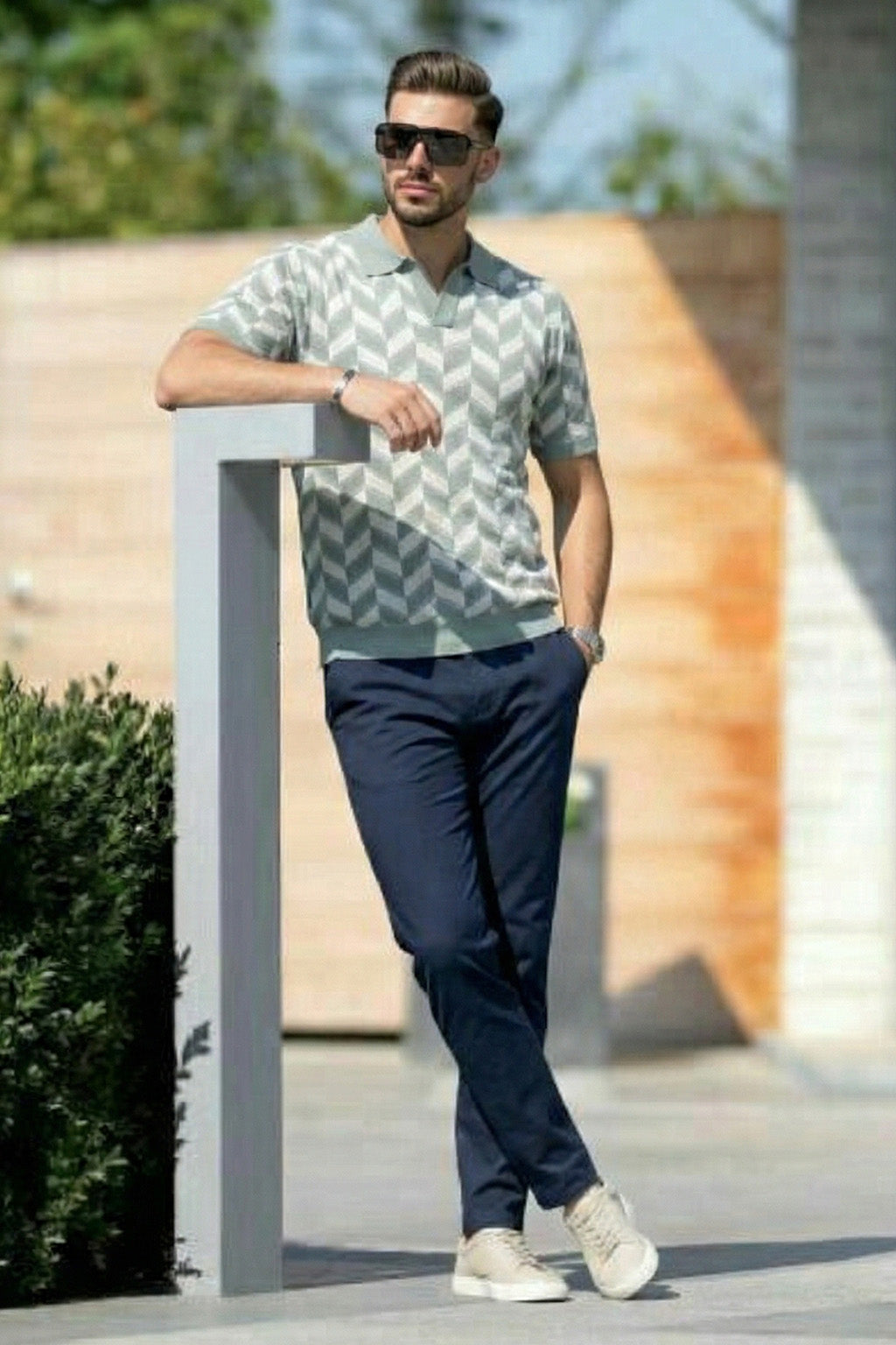 Structured Blue Flatknit Textured Regular Fit Exclusive Polo T-Shirt