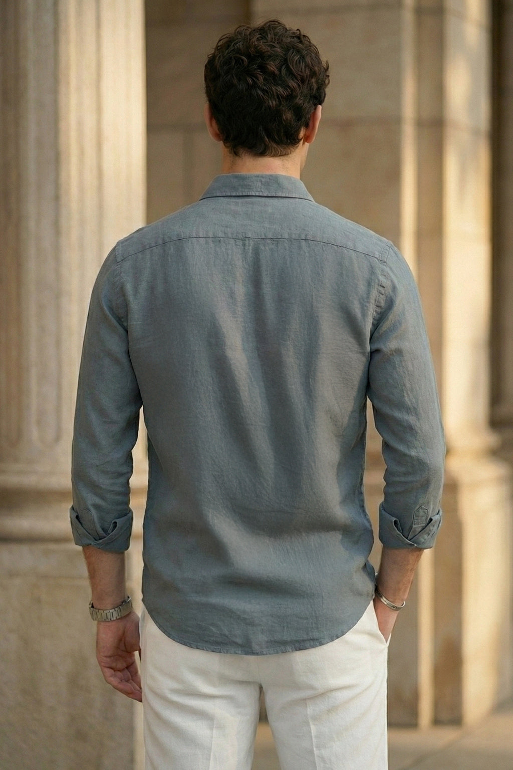 Airforce Blue Plain Regular Fit Single Pocket Full Sleeve Exclusive Shirt