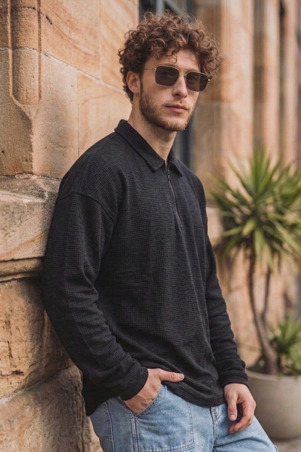 Fortec Plain Black Oversized Full Sleeve Exclusive Polo T-shirt