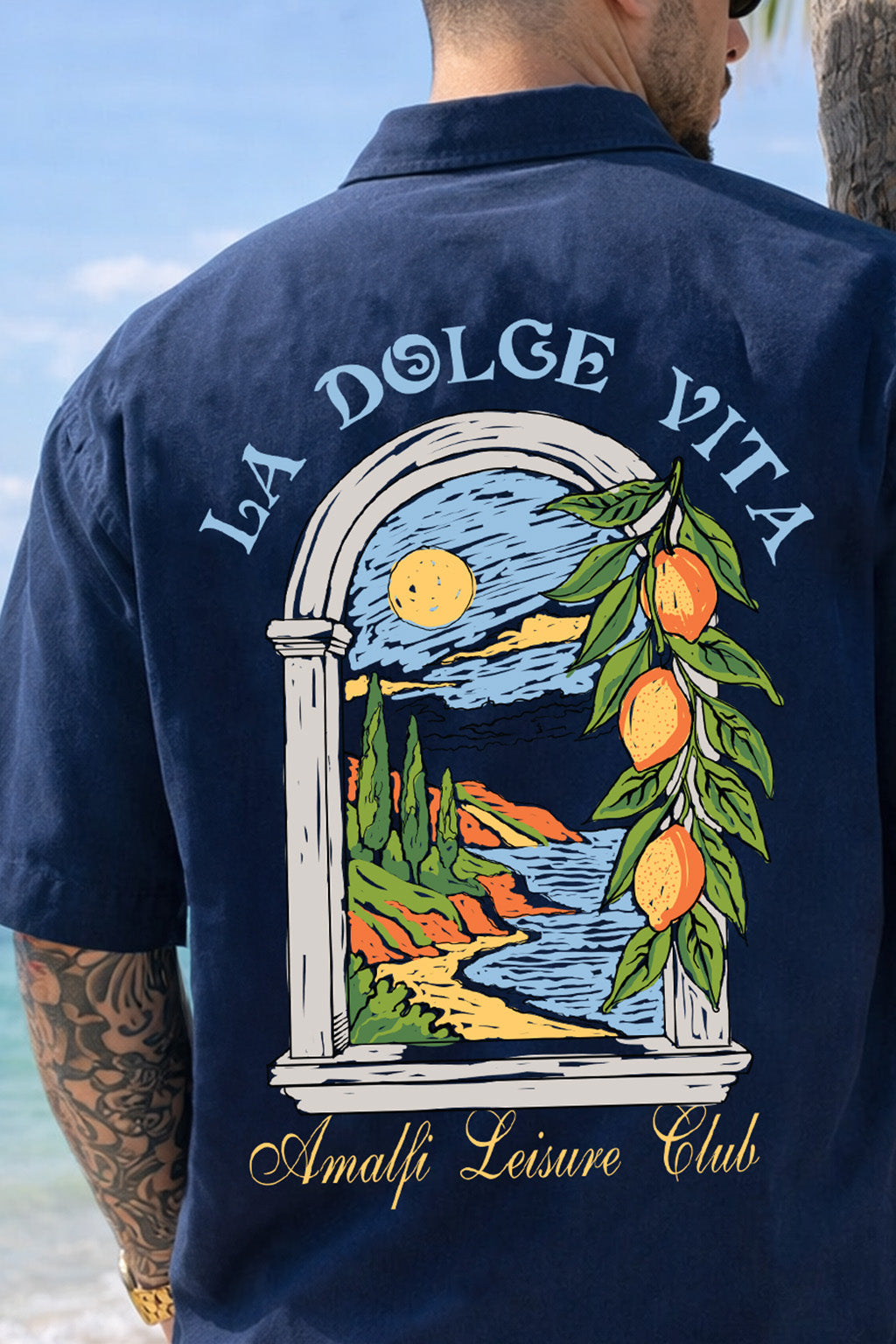 La VIta Navy Oversized Printed Exclusive Shirt