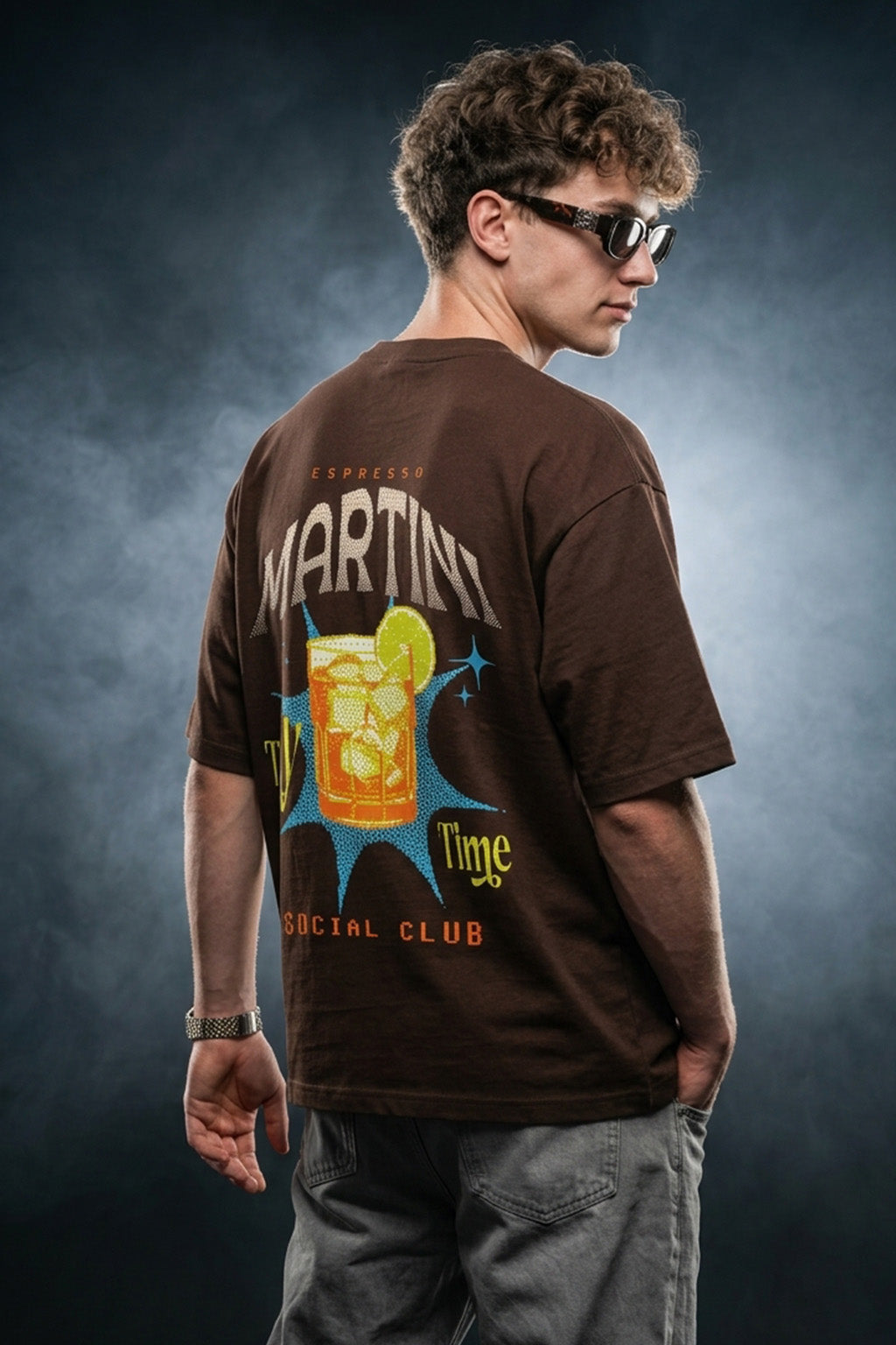 Martini Brown Oversized Printed T-shirt