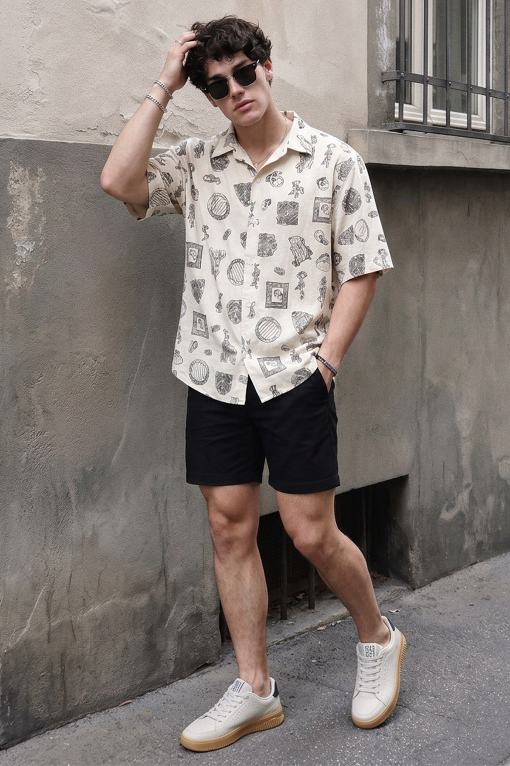 Sketchbook White All Over Printed Oversized Exclusive Shirt