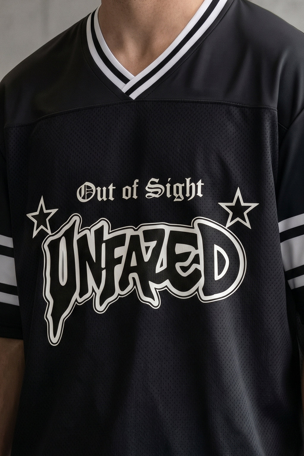 Unfazed Black Varsity Collar Oversized T-Shirt