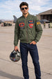 Altitude Olive Green Multi-Patch Detailed Full Sleeve Zip-Up Pilot Jacket