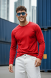 Red Plain Full Sleeves Regular Fit T-shirt