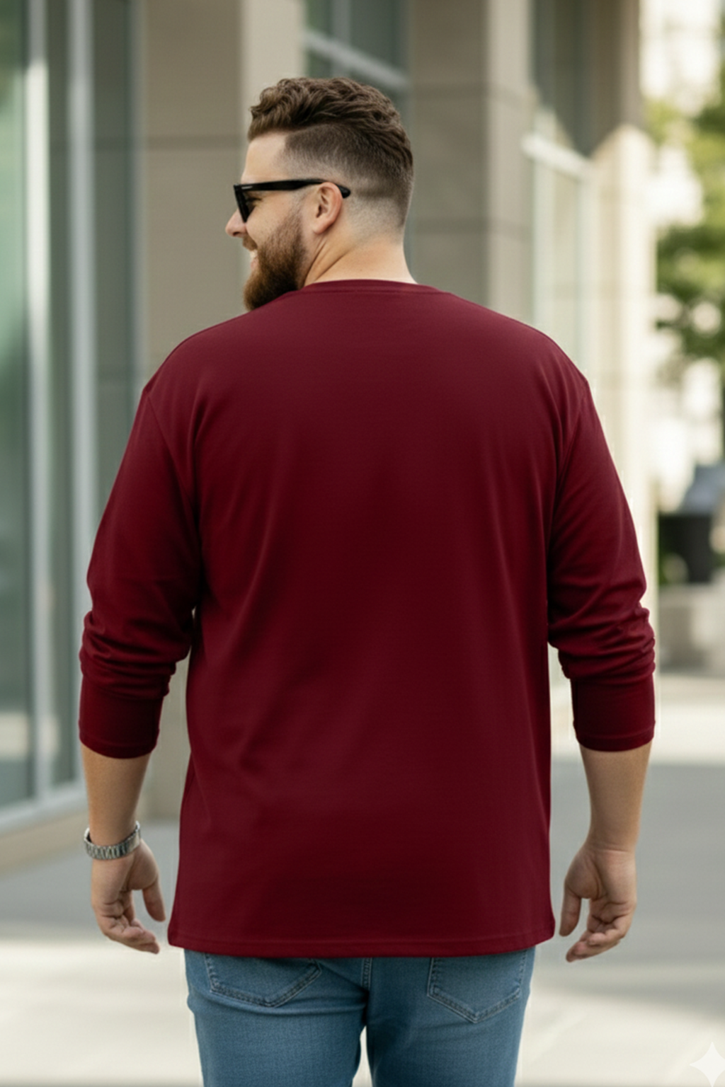 Maroon Plain Full Sleeve Plus Size T-shirt