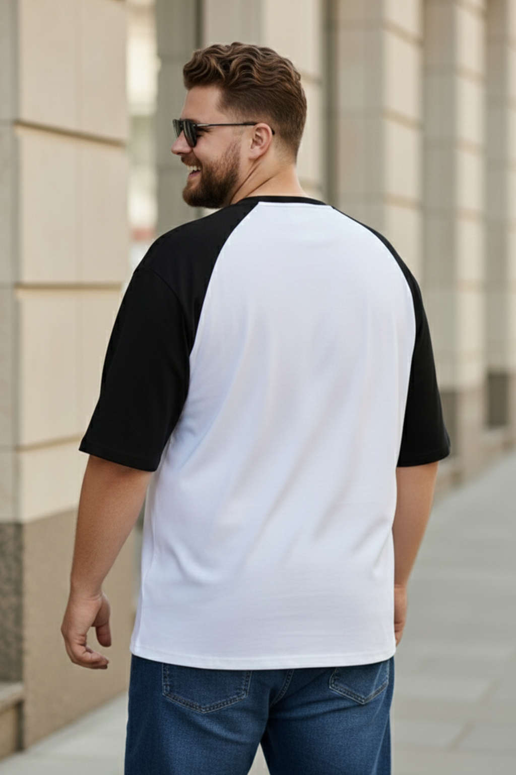 Veirdo Original White & Black Raglan Sleeve Graphic Printed Plus Size T-shirt
