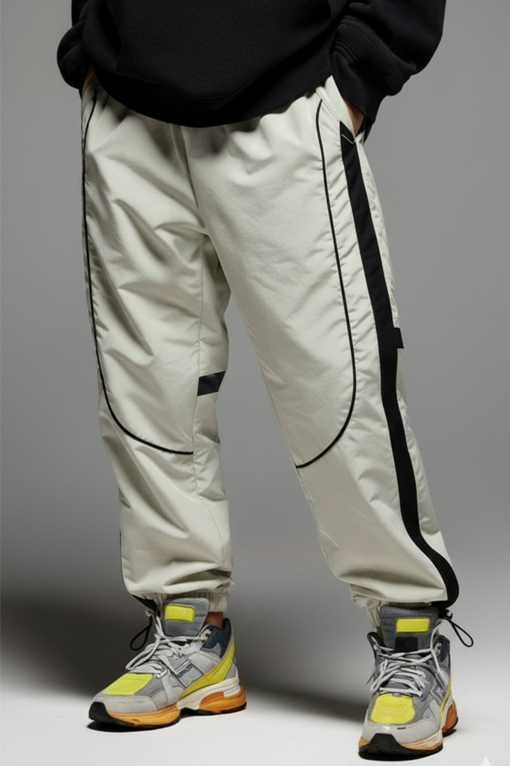 Beige Contrast Stripe Relaxed Fit Nylon Exclusive Jogger