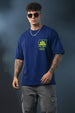Veirdo Blue Oversized Back Graphic Printed T-shirt