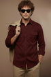 Maroon Plain Relaxed Fit Full Sleeve Dual Pocket Utility Exclusive Shirt