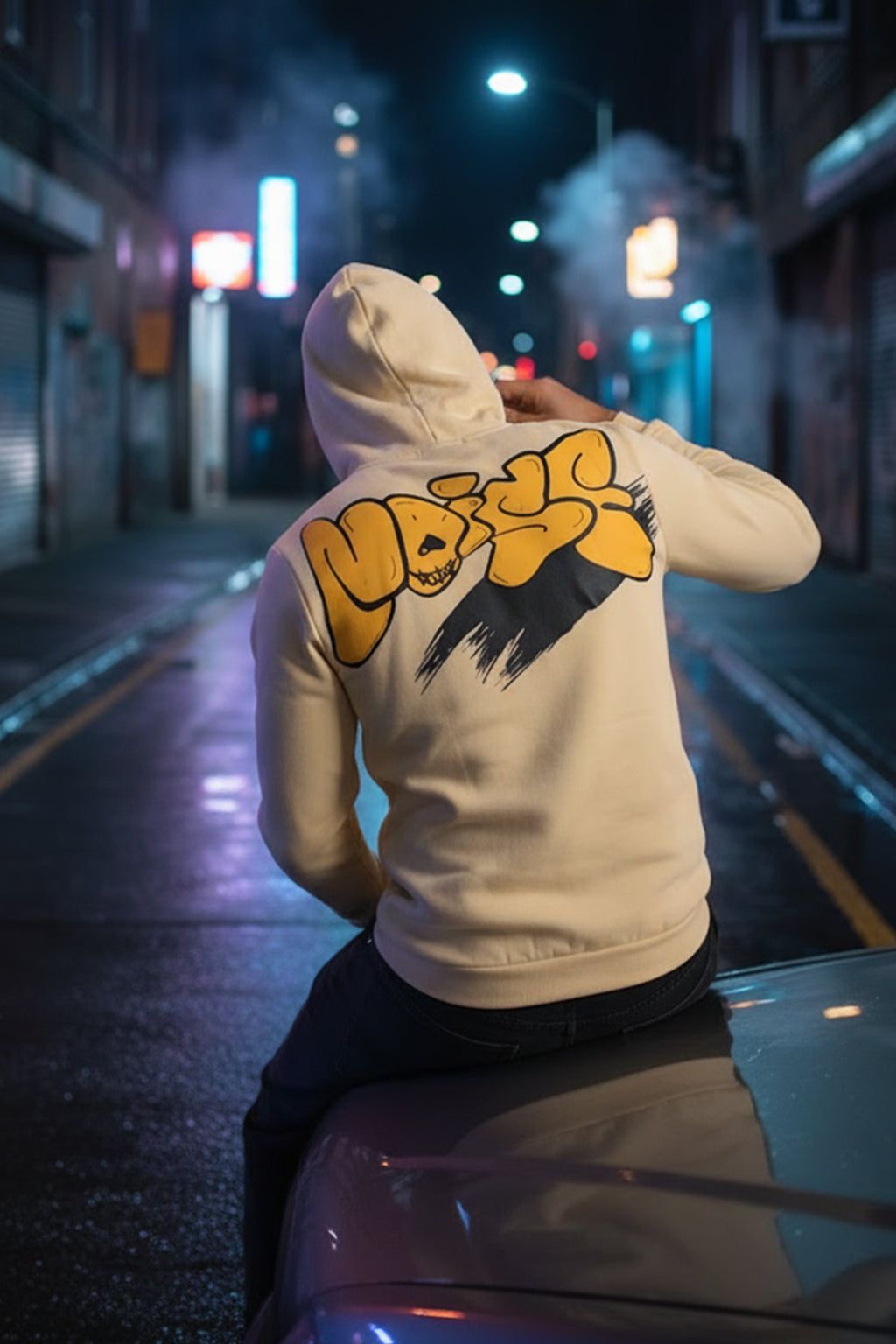 Noise Beige Regular Fit Back Printed Hoodie