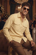 Beige Plain Relaxed Fit Full Sleeve Dual Pocket Utility Exclusive Shirt