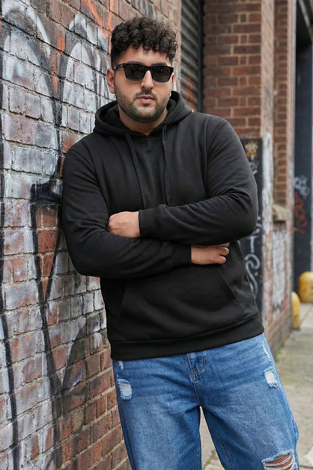 Black Plain Plus Size Hoodie