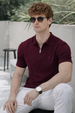Burgundy Interlock Plain Regular Fit Zipper Polo T-shirt