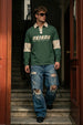Veirdo Olive & Beige Oversized Full Sleeve Exclusive Polo T-shirt