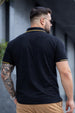 Black Pique Stripe Collar Plus Size Tipping Polo T-shirt