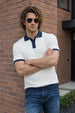 White Contrast Collar Flatknit Textured Regular Fit Exclusive Polo T-Shirt