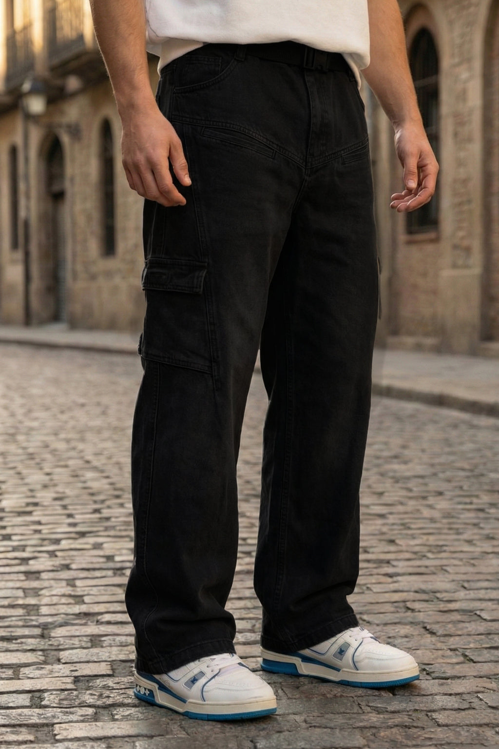 Black cargo pants for men