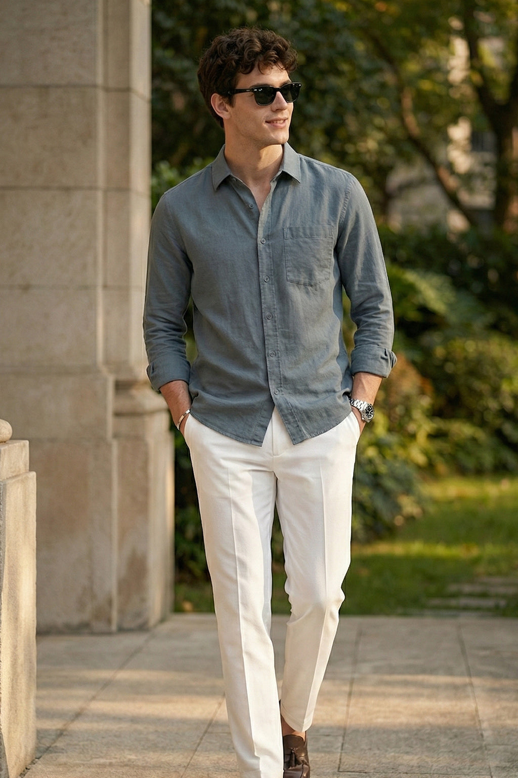 Airforce Blue Plain Regular Fit Single Pocket Full Sleeve Exclusive Shirt