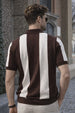 Mono Stripe Brown Flatknit Textured Loose Fit Exclusive Polo T-Shirt